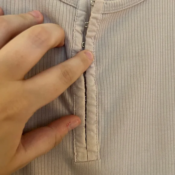 Rib knit Beige Long Sleeve Top - Picture 3 of 6